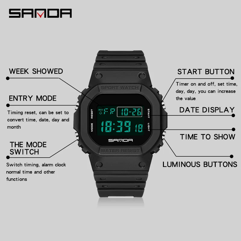 Orologio Uomo Digitale Sportivo Cronografo Sveglia