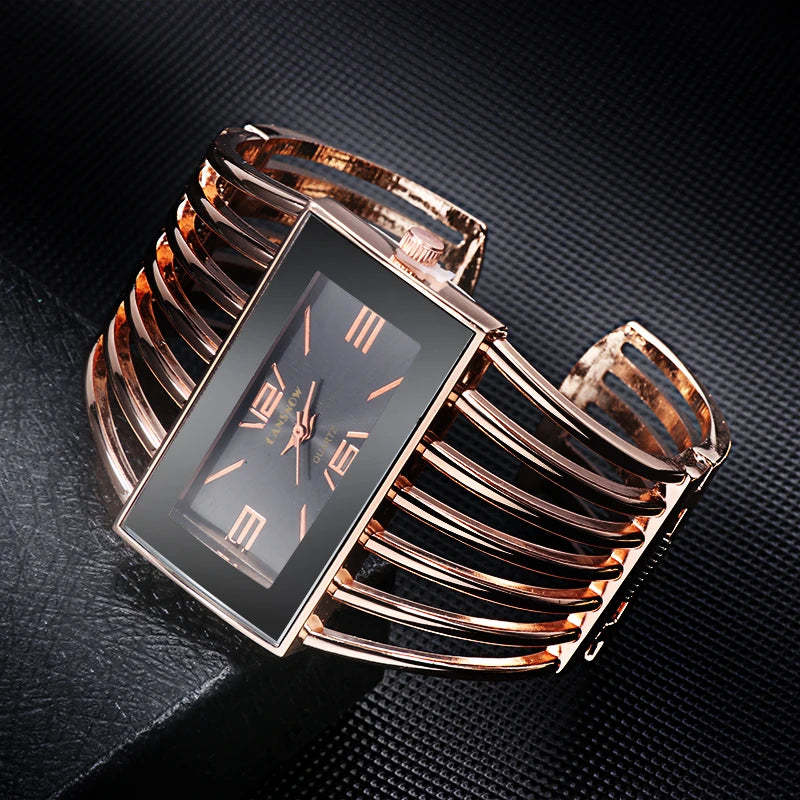 Orologio Donna Elegante Rettangolare Bracciale Rigido Acciaio