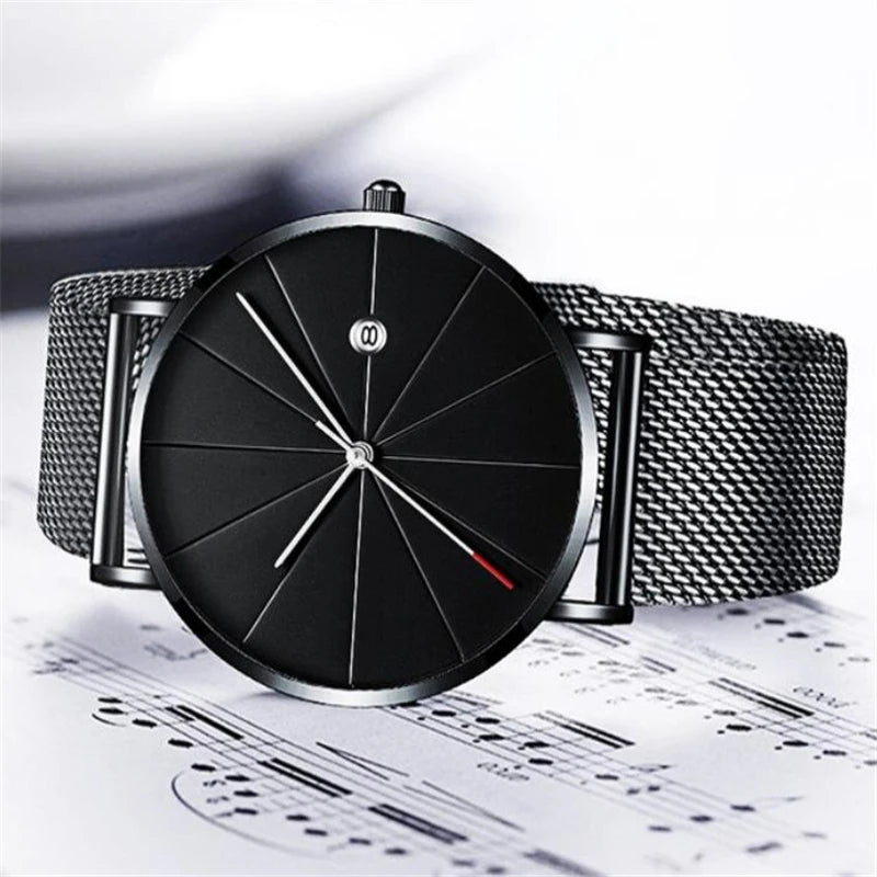 Orologio Uomo In Acciaio Inossidabile Ultrasottile al Quarzo con Data Elegante