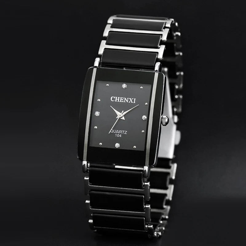 Orologio Rettangolare Uomo Donna Quarzo Cinturino Simil Ceramica Elegante Moda