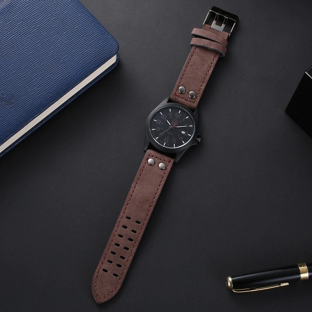 Orologio da Uomo al Quarzo con Cinturino in Similpelle e Data