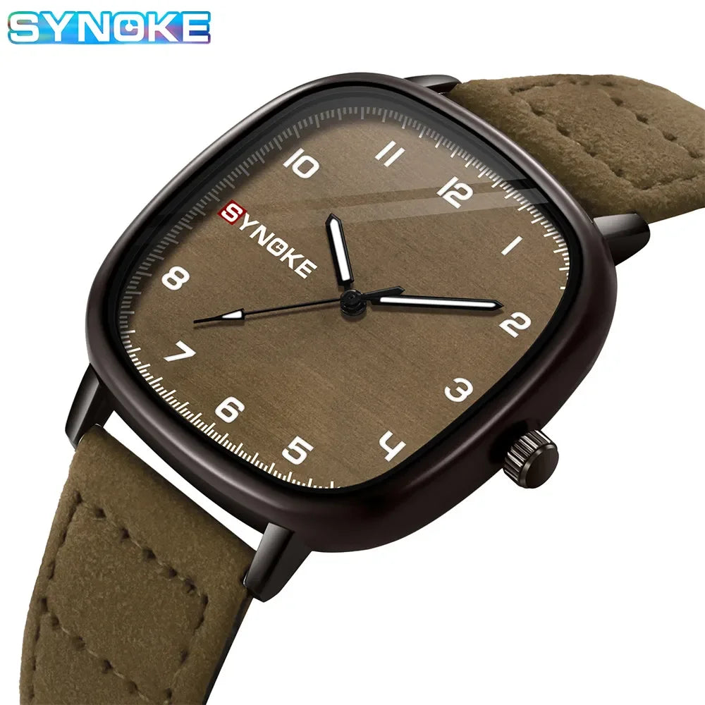 Orologio Uomo Elegante Quarzo Cinturino Similpelle Cassa Quadrata Moda Casual