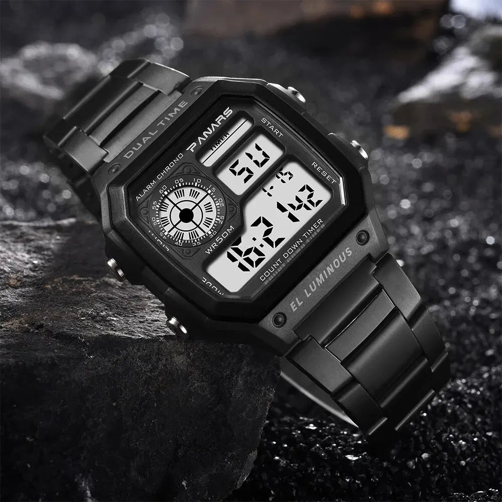Orologio Uomo Digitale Sportivo Acciaio LED Quadrante 44 mm