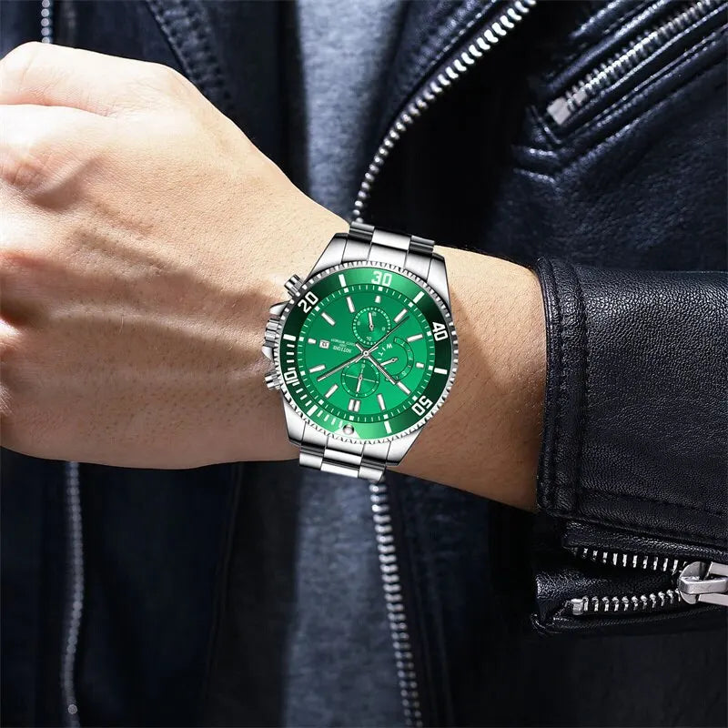 Orologio Uomo Acciaio Al Quarzo Elegante Moda Casual Con Data Lancette Luminose