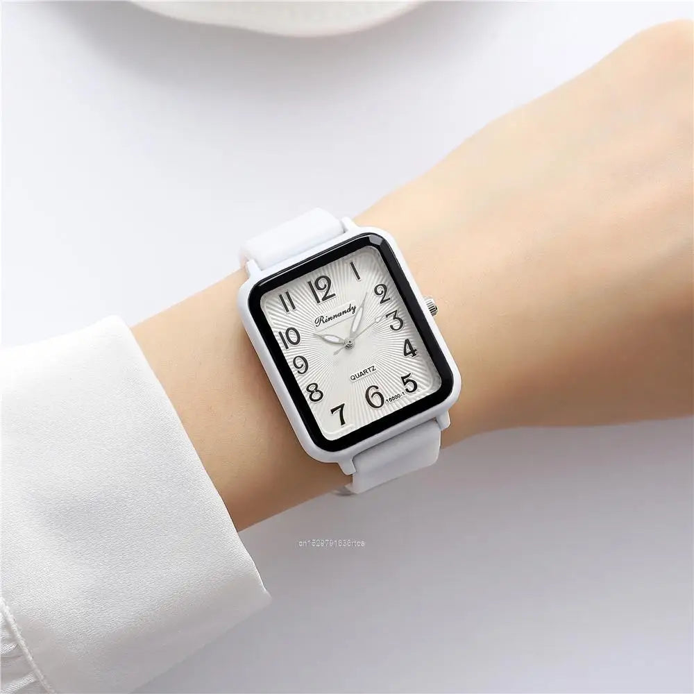 Orologio Donna al Quarzo Rettangolare con Cinturino in Silicone Moda Casual