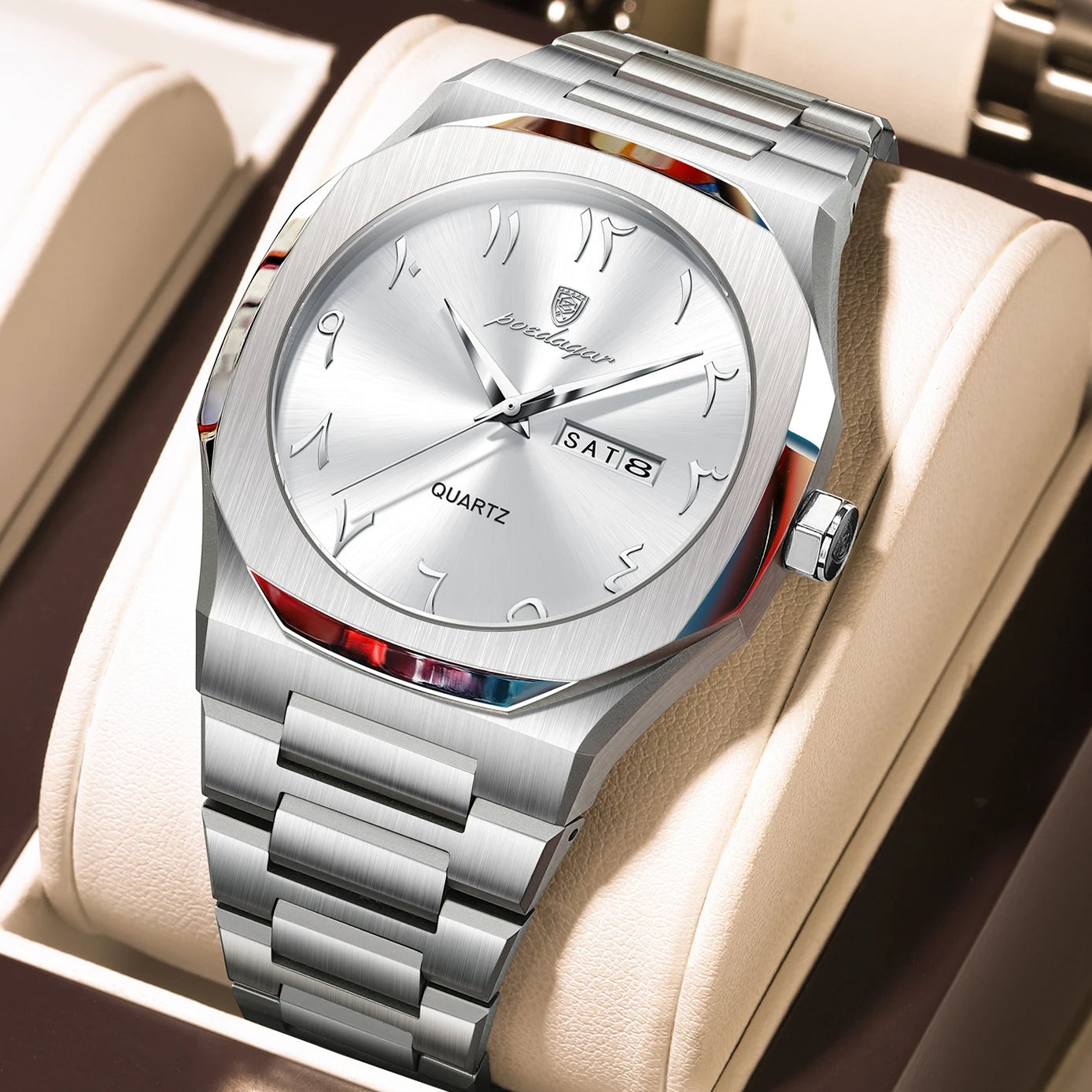 Orologio Uomo Cinturino e Cassa Acciaio Quarzo con Data Elegante Moda Casual