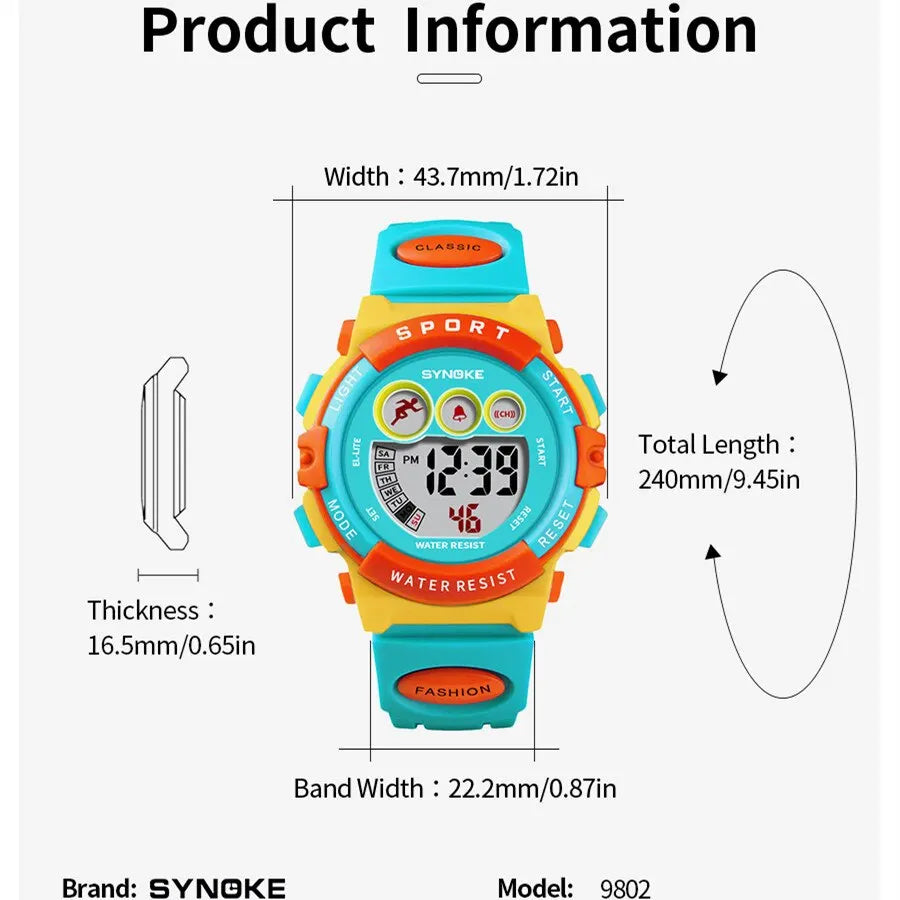 Orologio Sportivo Digitale Bambini Colorato Multifunzione Cinturino e Cassa in Gomma