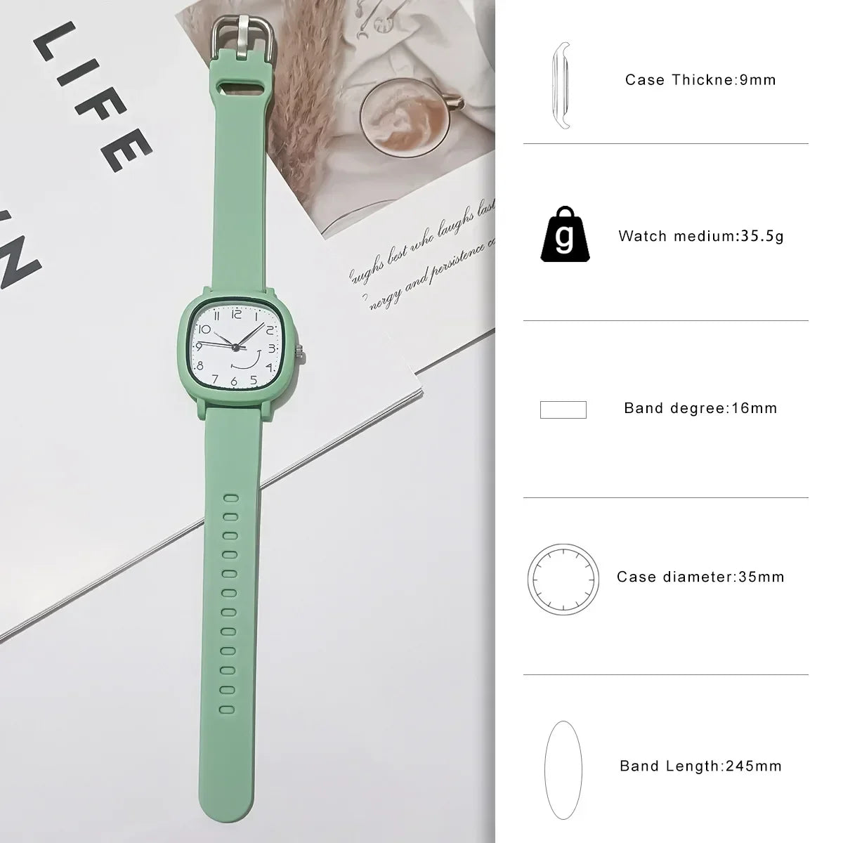 Orologio Donna Quarzo – Cinturino Silicone Quadrante Quadrato Moda Casual