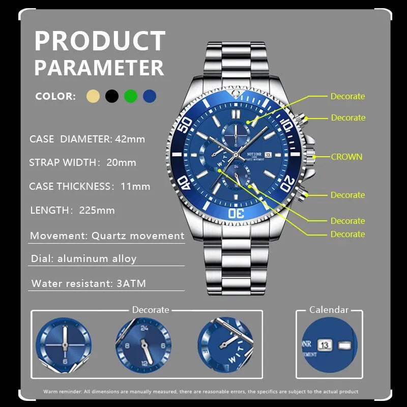 Orologio Uomo Acciaio Al Quarzo Elegante Moda Casual Con Data Lancette Luminose