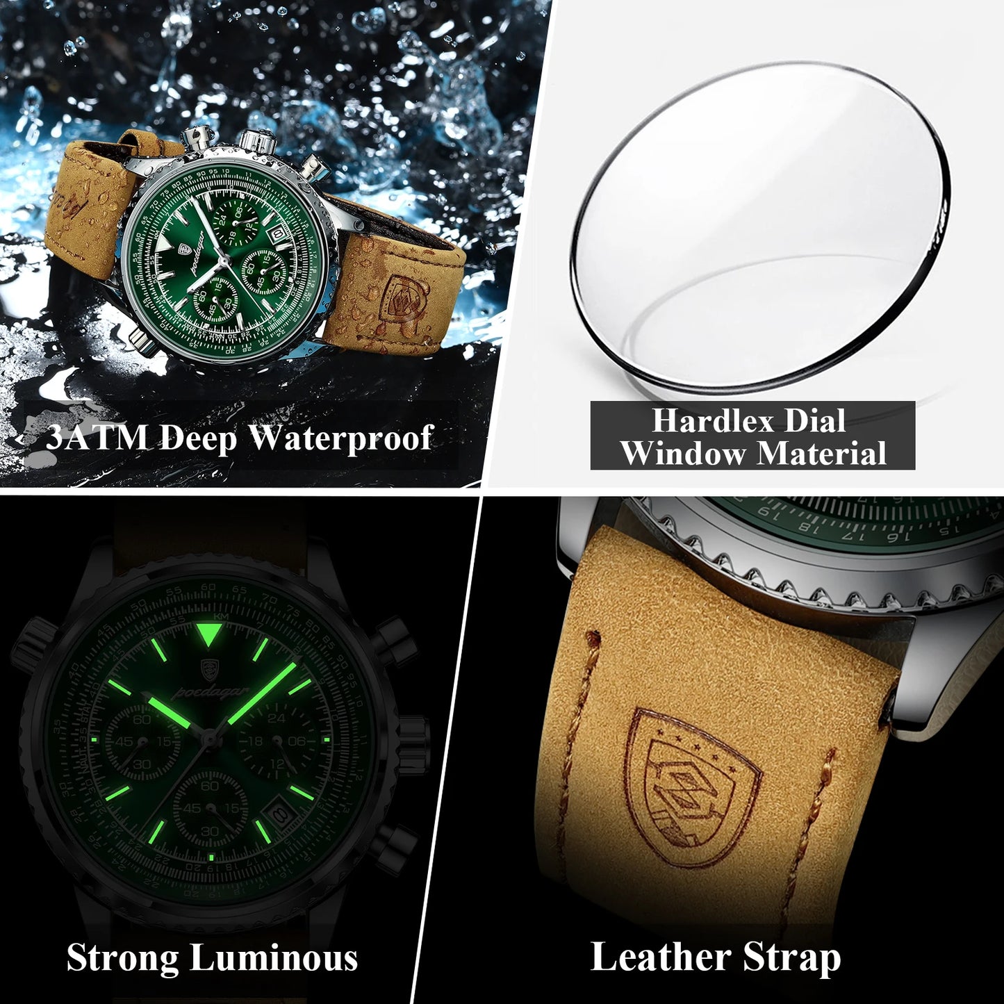 Orologio Uomo Quarzo Cronografo Data Similpelle Moda Casual Elegante