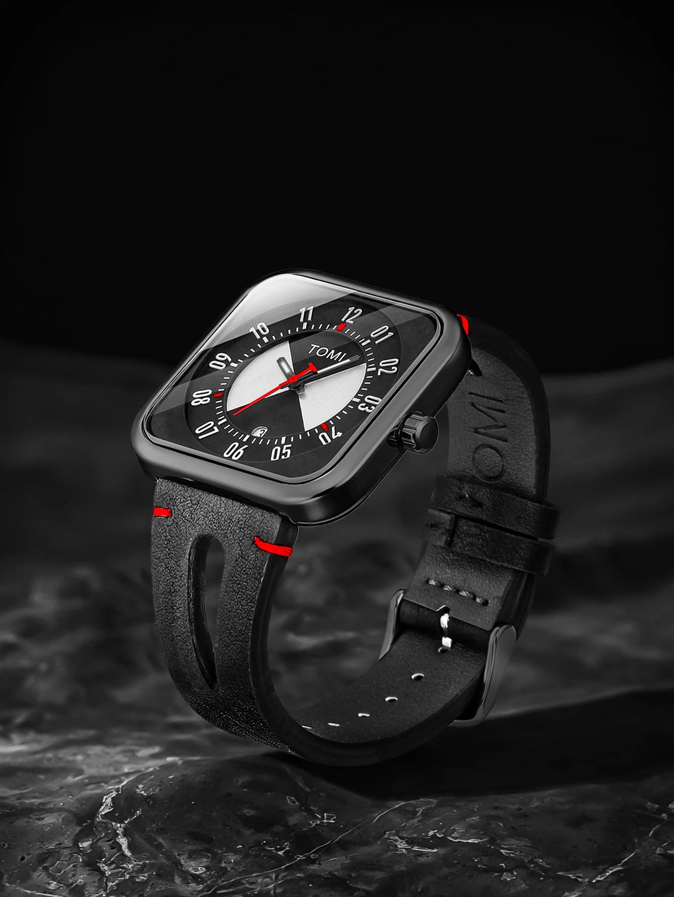 Orologio Unisex – Quadrato Moda Casual Cinturino Similpelle Quarzo Quadrante 41 mm