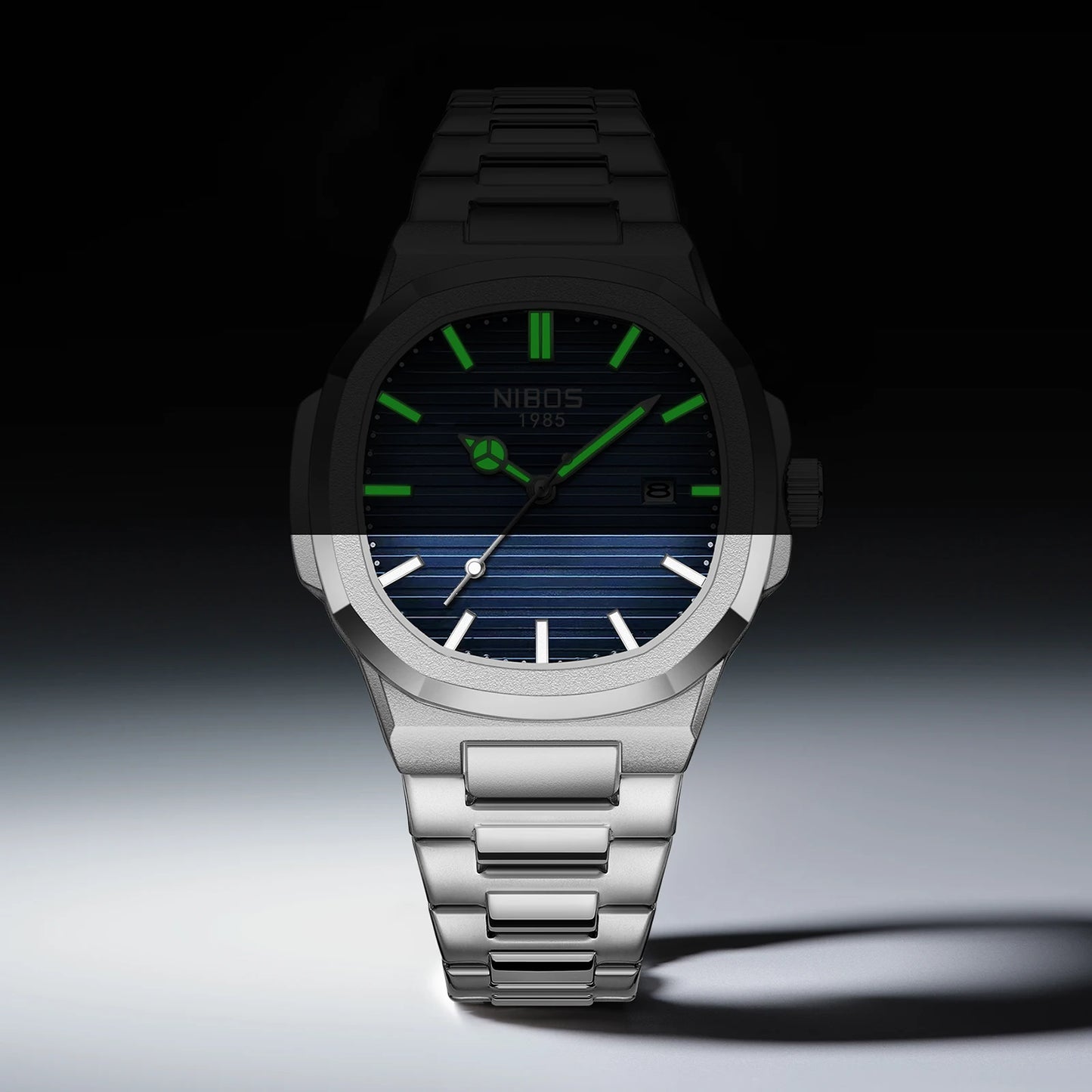 Orologio Uomo Quarzo Acciaio Quadrante Quadrato 42mm Data Resistente all’Acqua