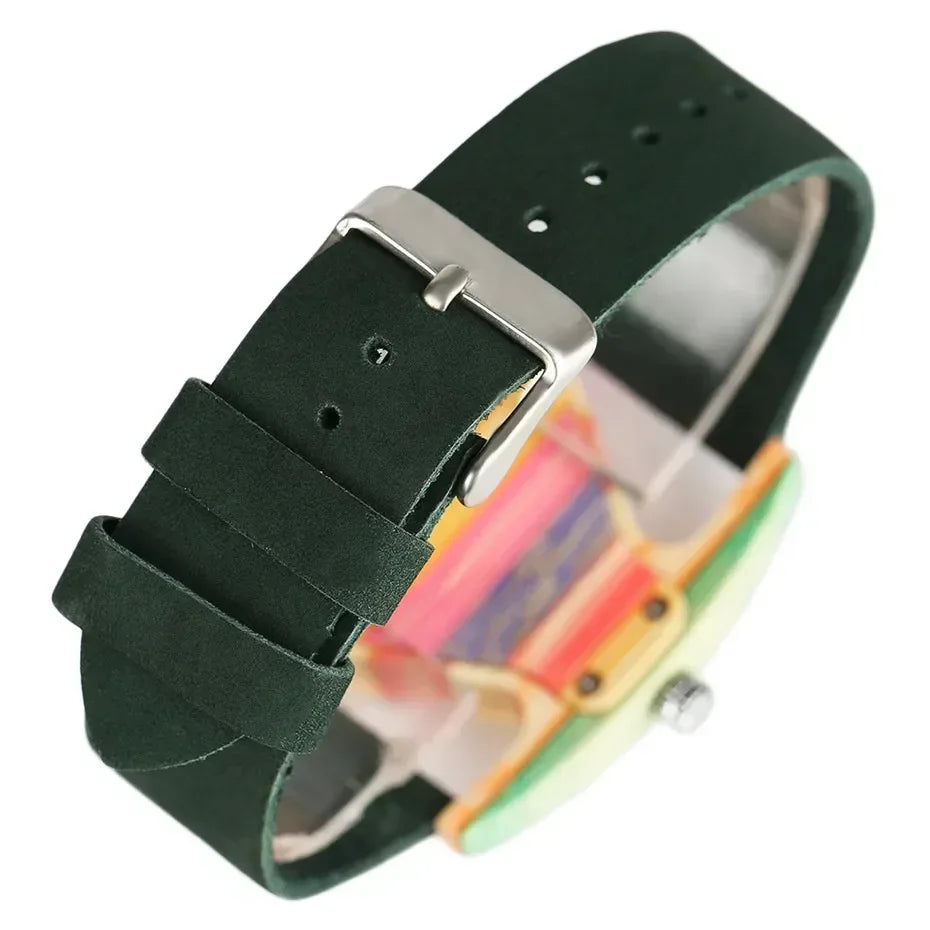 Orologio Donna Quarzo Creativo Quadrante Legno Triangolare Colorato