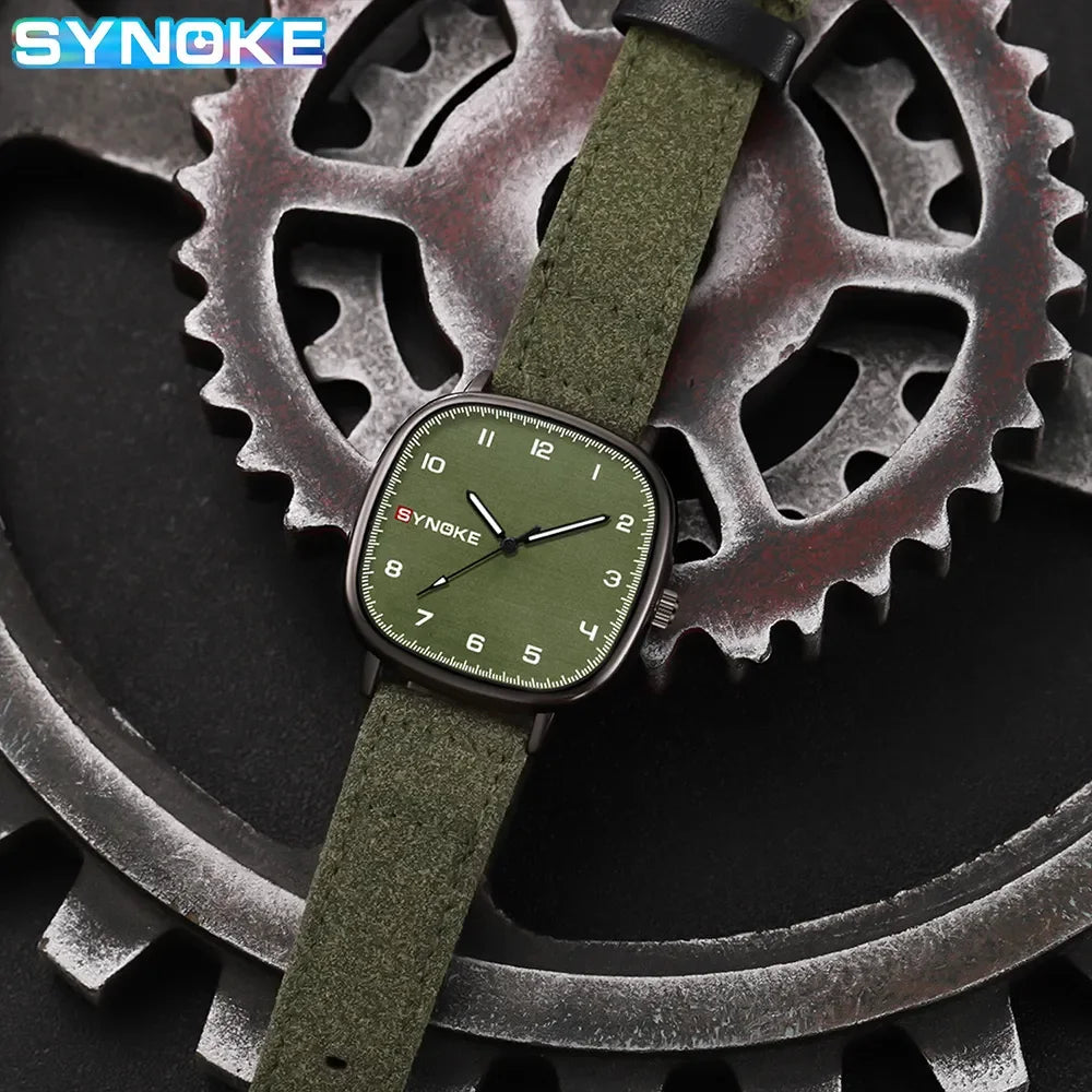 Orologio Uomo Elegante Quarzo Cinturino Similpelle Cassa Quadrata Moda Casual
