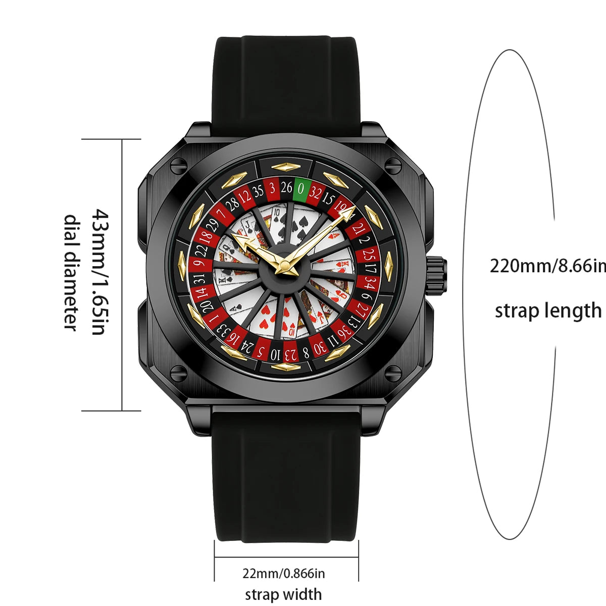 Orologio Uomo al Quarzo Quadrante 42mm Cassa Quadrata Cinturino Silicone
