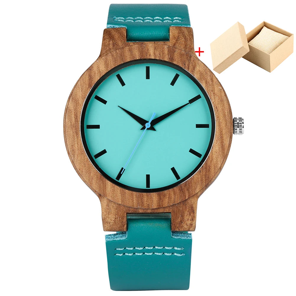 Orologio in Legno al Quarzo Unisex con Quadrante Blu Minimalista e Cinturino Similpelle