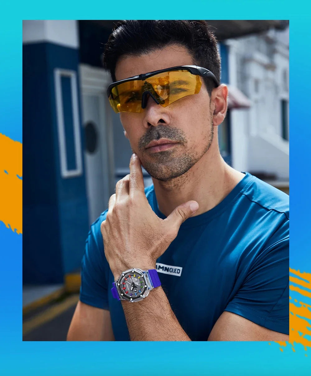 Orologio Digitale Uomo LED Antiurto Quarzo Sportivo Gomma Rinforzata Quadrante 46 mm
