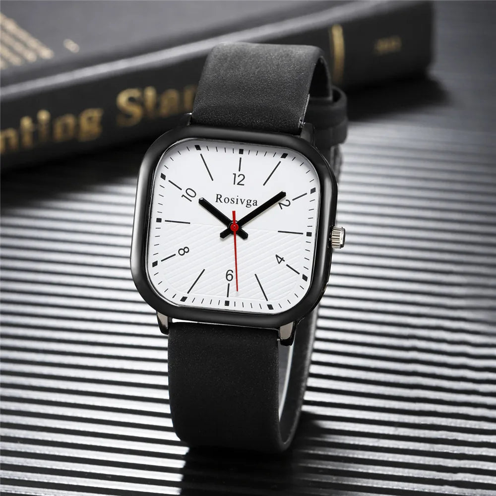 Orologio Uomo Al Quarzo Quadrato Cinturino Similpelle Elegante Quadrante 37 mm