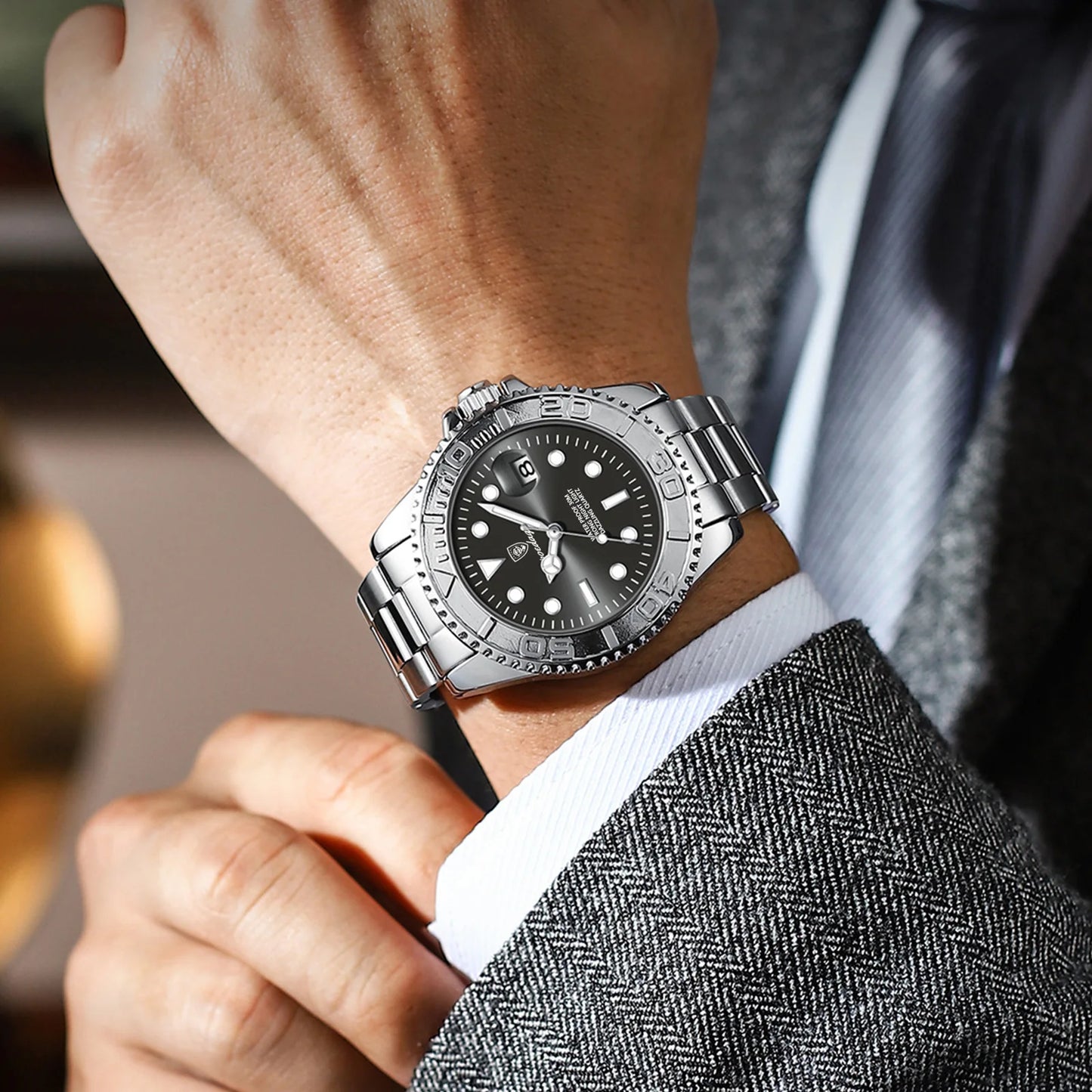 Orologio Uomo Acciaio al Quarzo con Data Lancette Luminose Elegante Casual