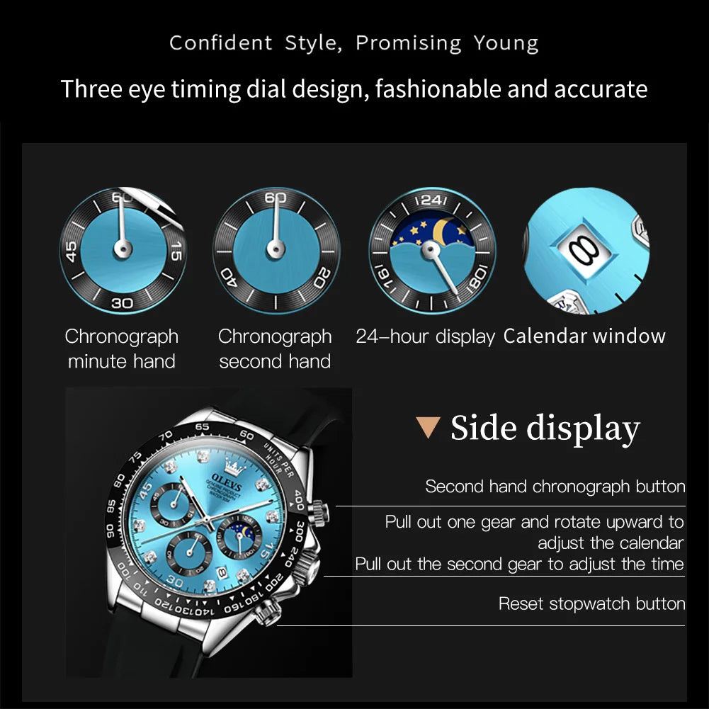 Orologio Uomo Quarzo Cronografo Data Cinturino Silicone Sportivo Elegante