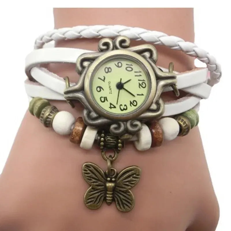 Orologio Donna a Bracciale Similpelle Ciondolo Farfalla – Stile Vintage