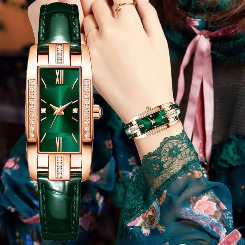 Orologio da Donna al Quarzo Elegante Quadrante Quadrato con Cinturino in Similpelle