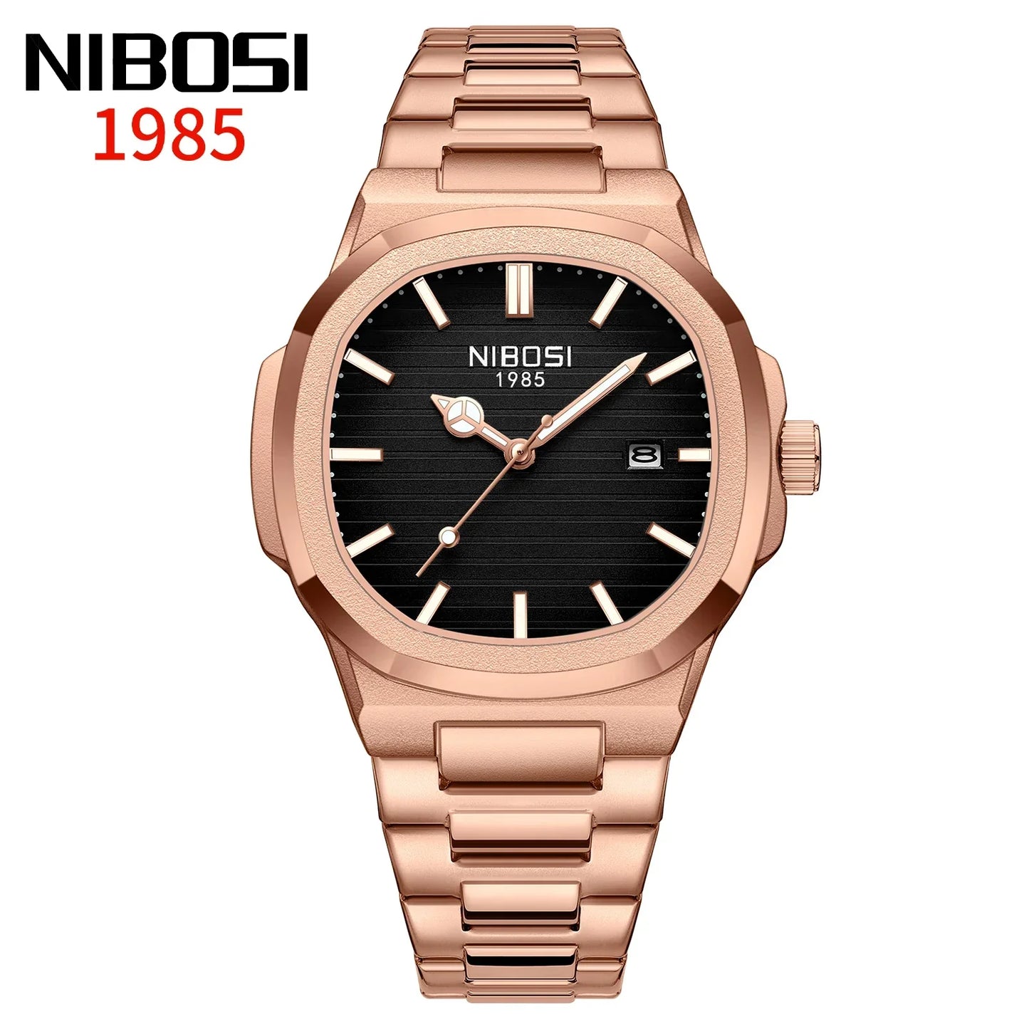 Orologio Uomo Quarzo Acciaio Quadrante Quadrato 42mm Data Resistente all’Acqua