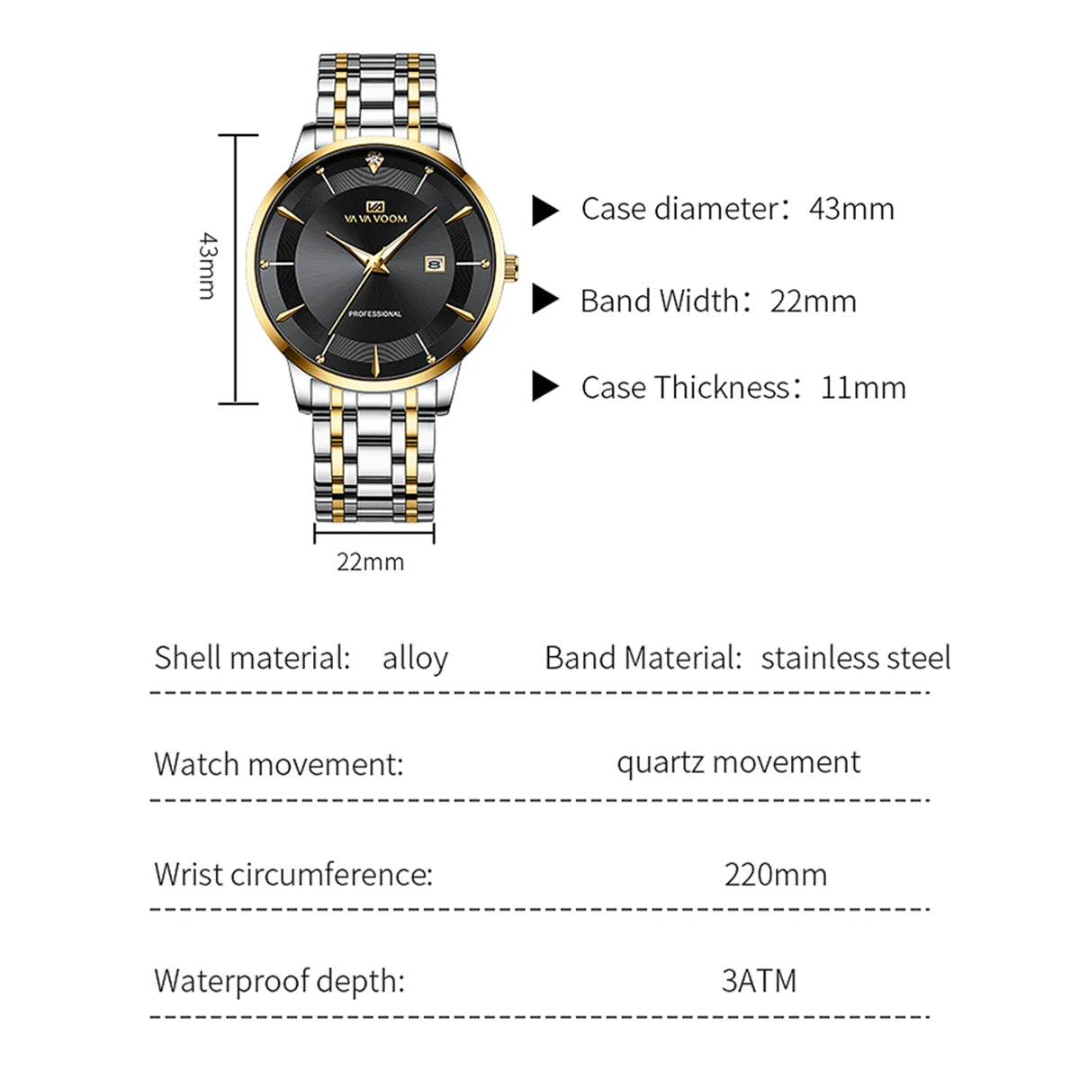 Orologio Uomo Acciaio 43mm Quarzo Elegante