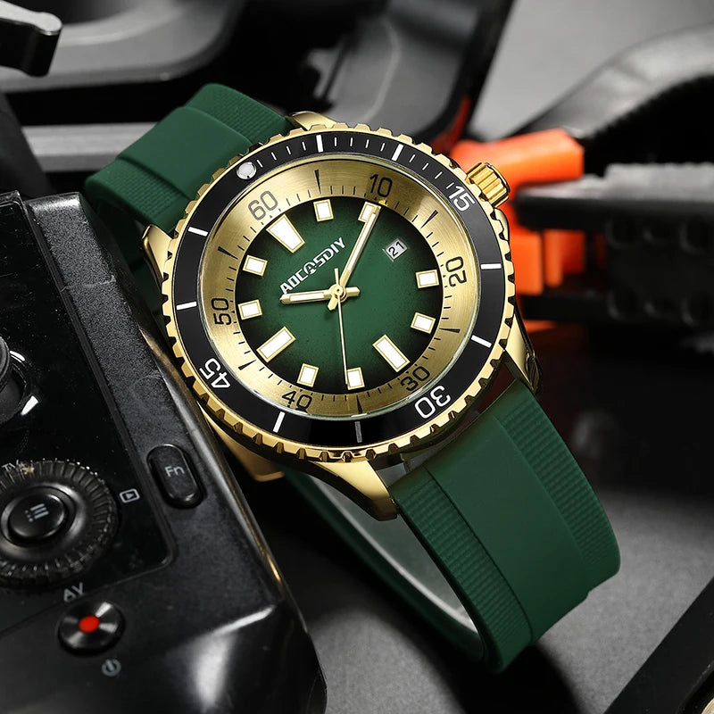Orologio Uomo Moda Al Quarzo Con Data Cinturino Silicone Casual Elegante