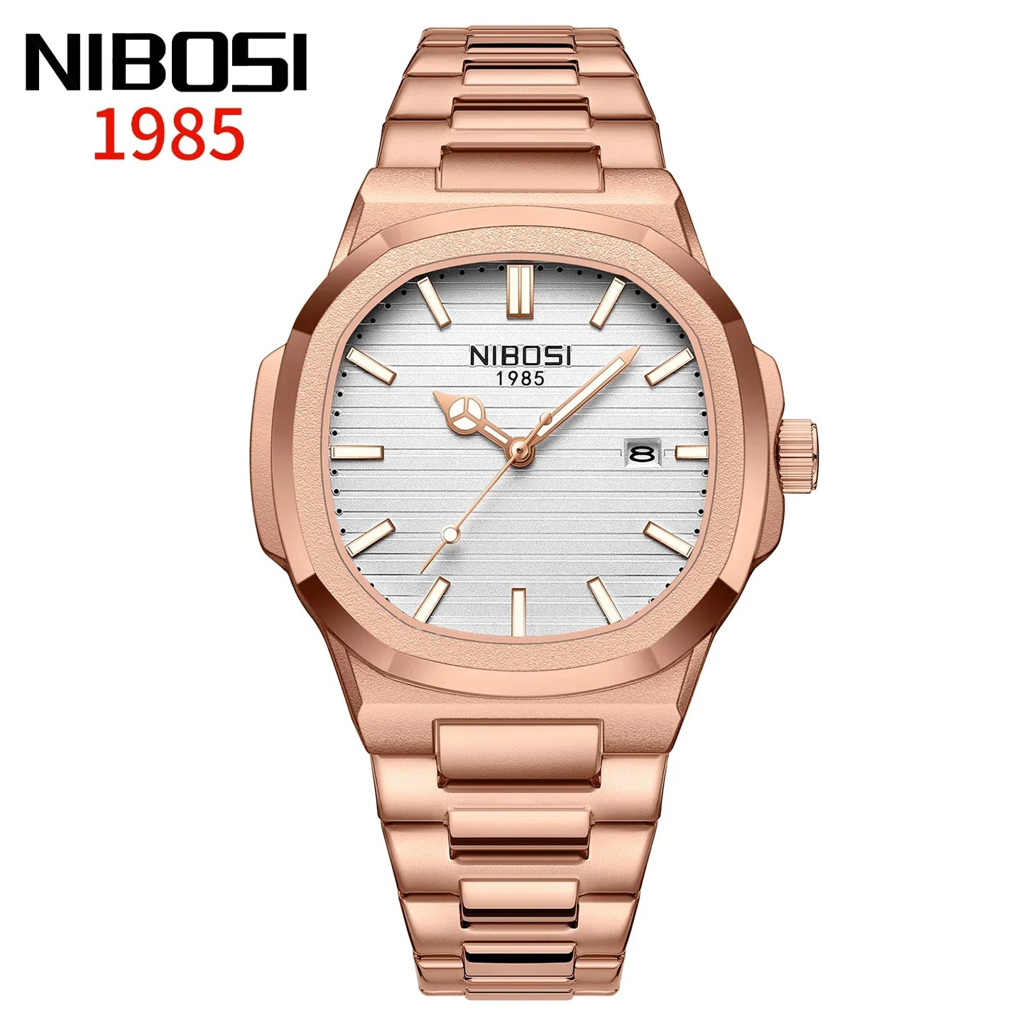 Orologio Uomo Quarzo Acciaio Quadrante Quadrato 42mm Data Resistente all’Acqua
