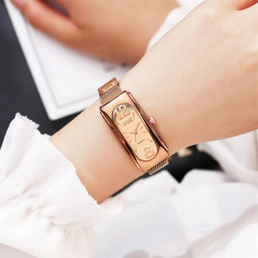 Orologio Donna Moda al Quarzo con Cinturino Maglia Metallica Chiusura Magnetica