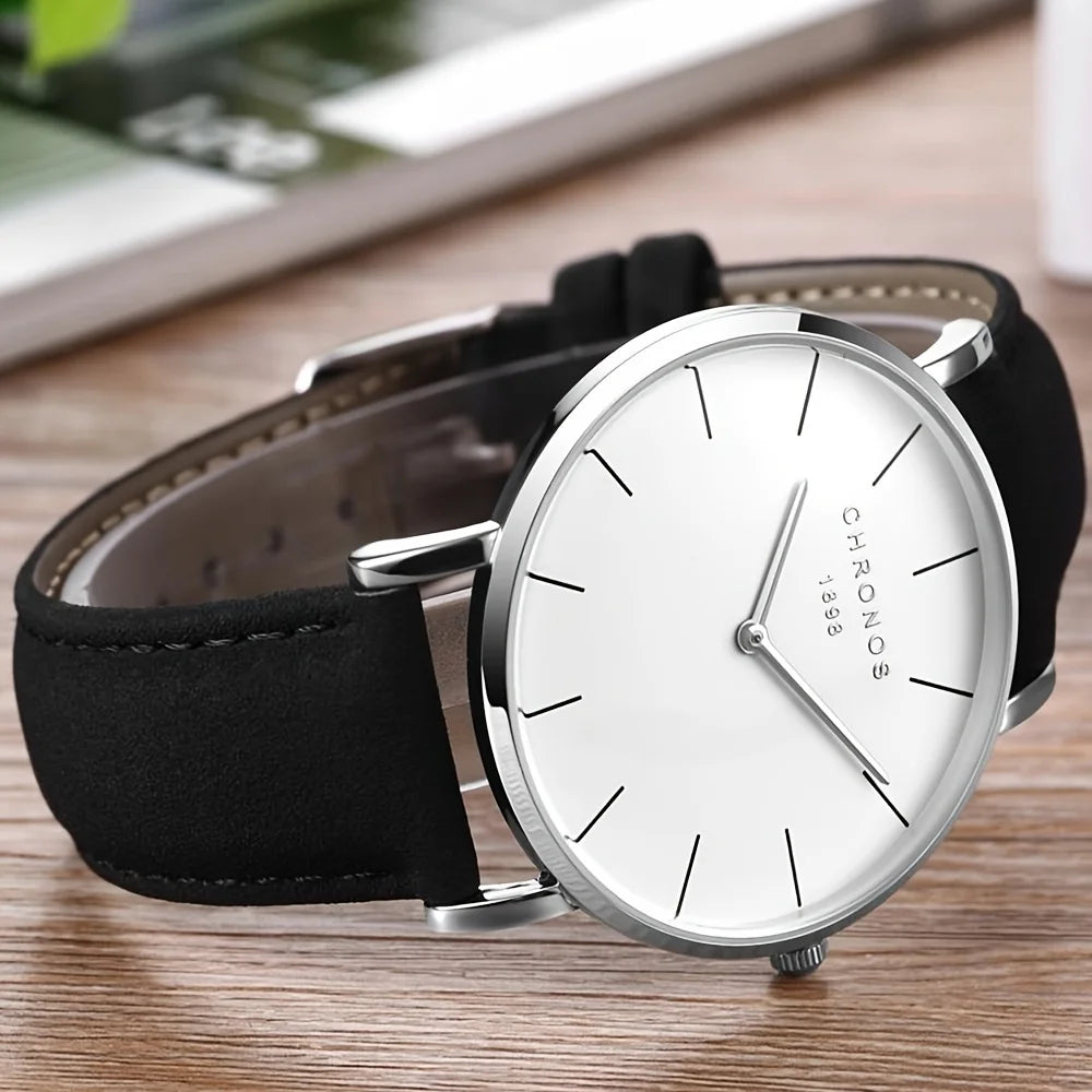 Orologio Uomo Elegante Classico Analogico Quarzo Cinturino Similpelle Moda Casual