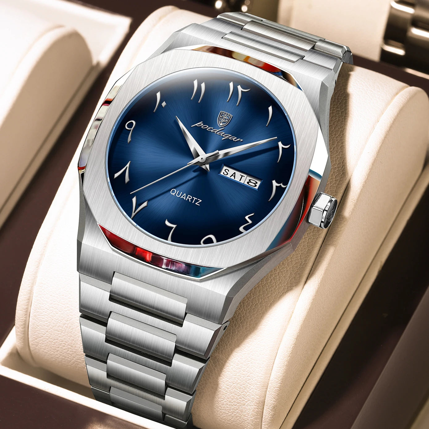 Orologio Uomo Cinturino e Cassa Acciaio Quarzo con Data Elegante Moda Casual