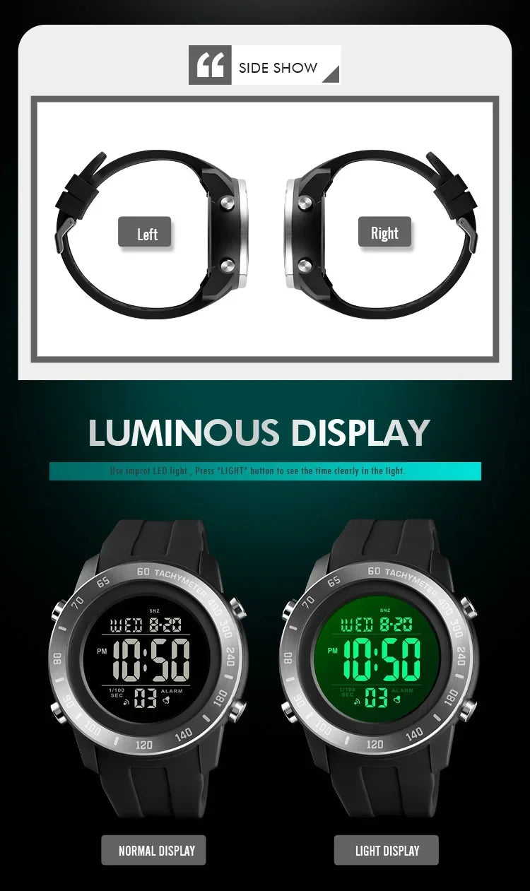 Orologio Digitale Uomo LED – Sportivo Impermeabile Cinturino Silicone Quadrante 50 mm