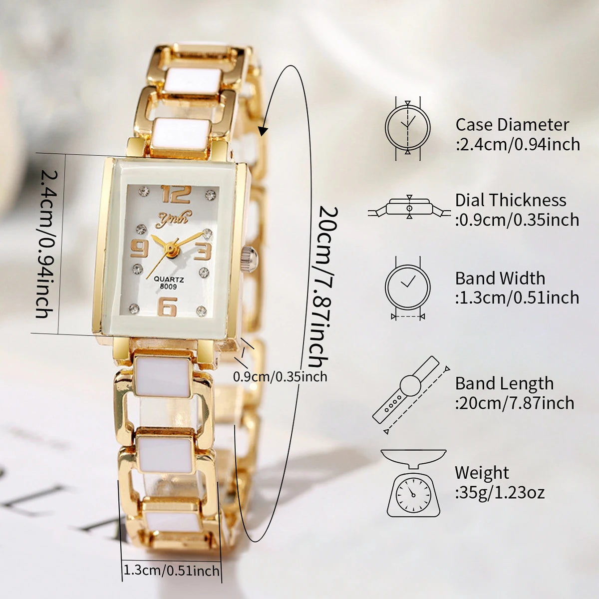 Orologio Donna Elegante Quadrante Quadrato Bracciale Acciaio Quarzo