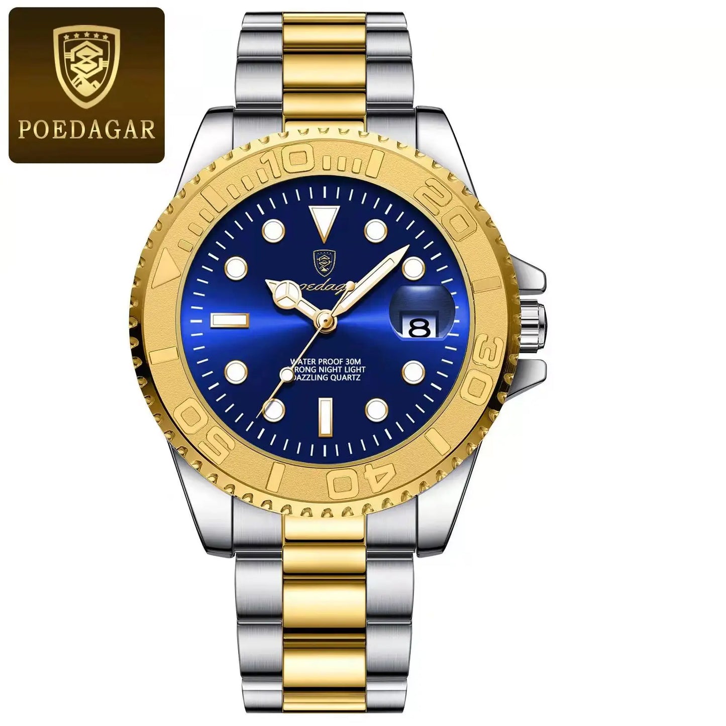 Orologio Uomo Acciaio al Quarzo con Data Lancette Luminose Elegante Casual