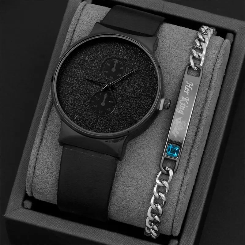 Orologio Uomo Moda al Quarzo con Cinturino Similpelle Elegante con Bracciale