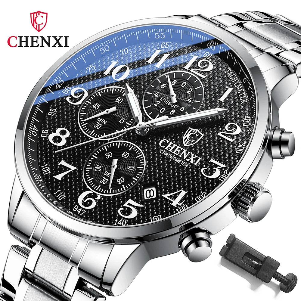 Orologio Uomo Cronografo Quarzo Moda Casual Elegante Cinturino Similpelle o Acciaio