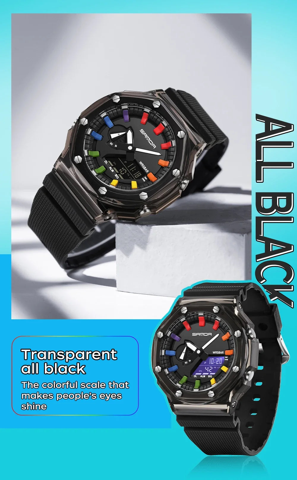 Orologio Digitale Uomo LED Antiurto Quarzo Sportivo Gomma Rinforzata Quadrante 46 mm