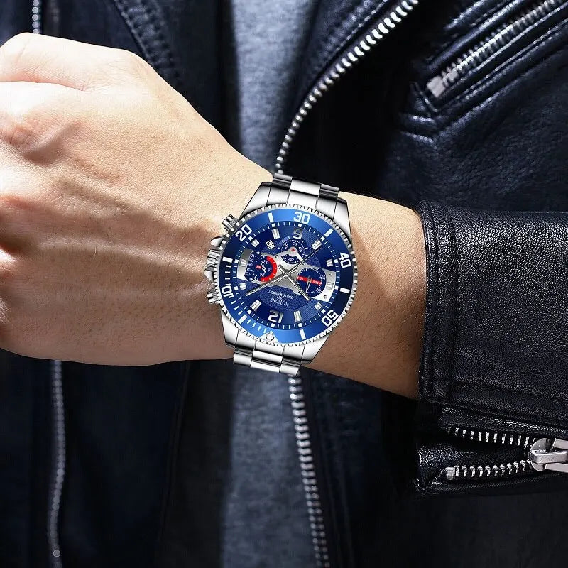 Orologio Uomo Acciaio Quarzo Data Lancette Luminose Elegante Casual