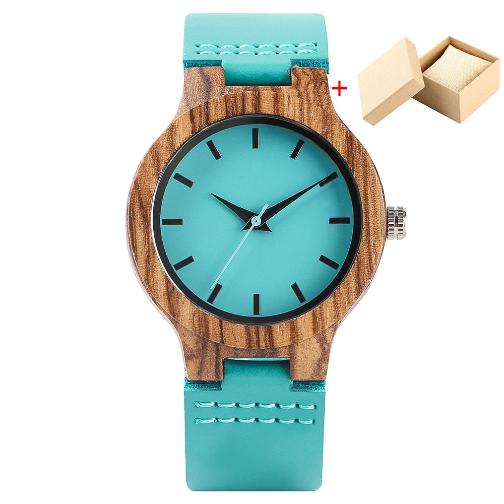 Orologio in Legno al Quarzo Unisex con Quadrante Blu Minimalista e Cinturino Similpelle