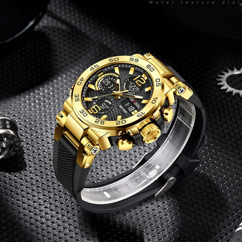 Orologio Uomo Digitale LED Sveglia Dual Display Cinturino PU