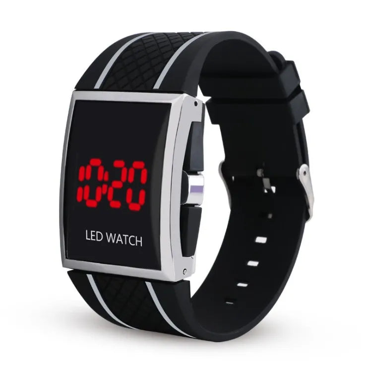 Orologio Uomo LED Digitale Display A Luce Rossa Cinturino In Silicone Moda Casual