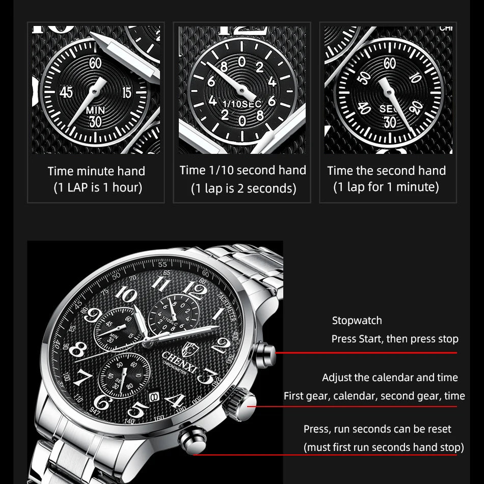 Orologio Uomo Cronografo Quarzo Moda Casual Elegante Cinturino Similpelle o Acciaio