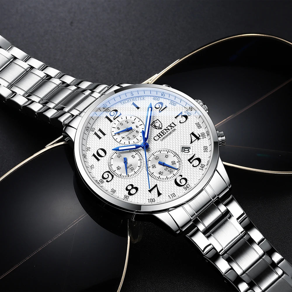Orologio Uomo Cronografo Quarzo Moda Casual Elegante Cinturino Similpelle o Acciaio