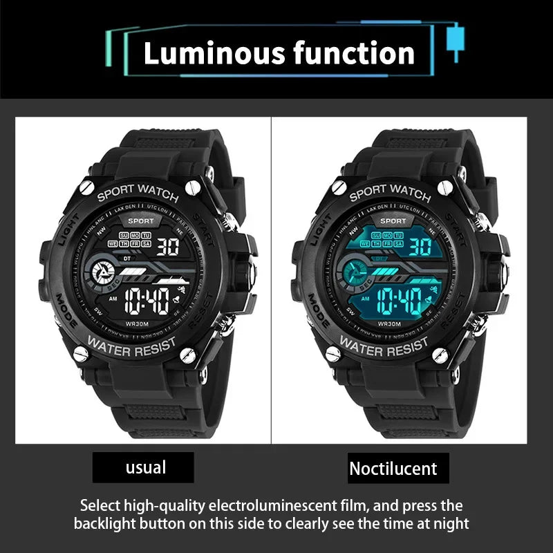 Orologio Sportivo Uomo Digitale LED Multifunzione Cronometro Sveglia