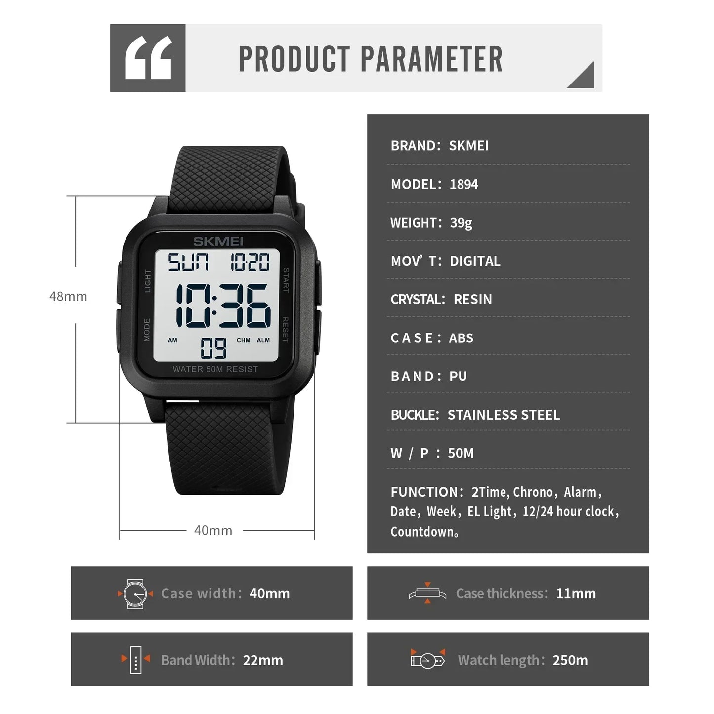 Orologio Digitale Uomo LED Sportivo Cronografo Sveglia