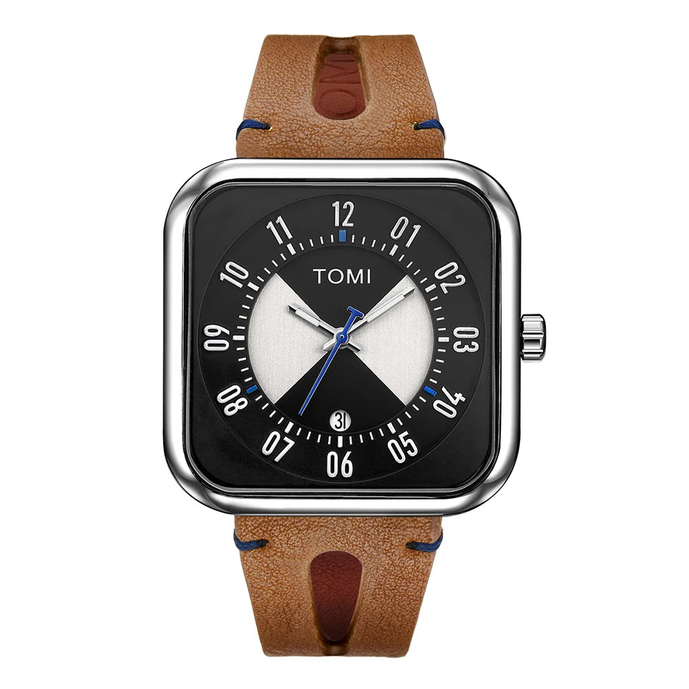 Orologio Unisex – Quadrato Moda Casual Cinturino Similpelle Quarzo Quadrante 41 mm
