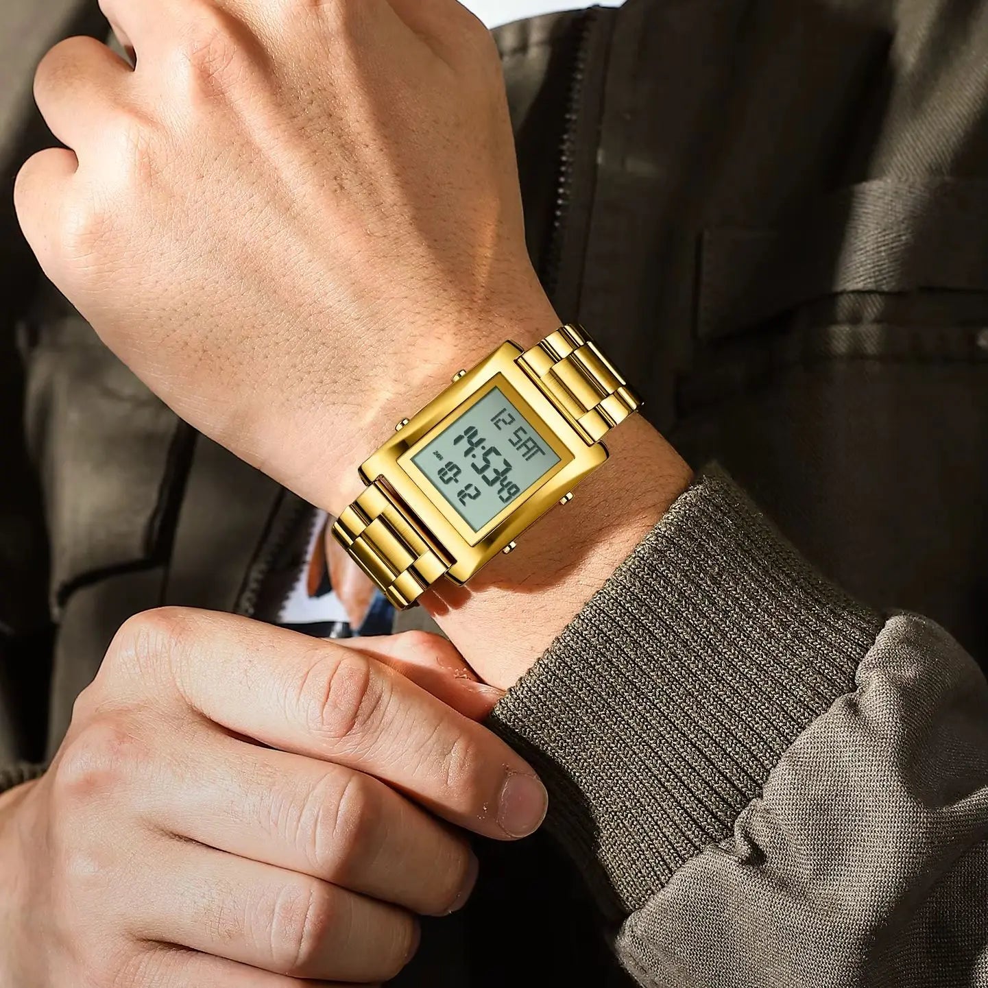 Orologio Uomo LED Digitale in Acciaio con Sveglia Cronografo Data Display Moda
