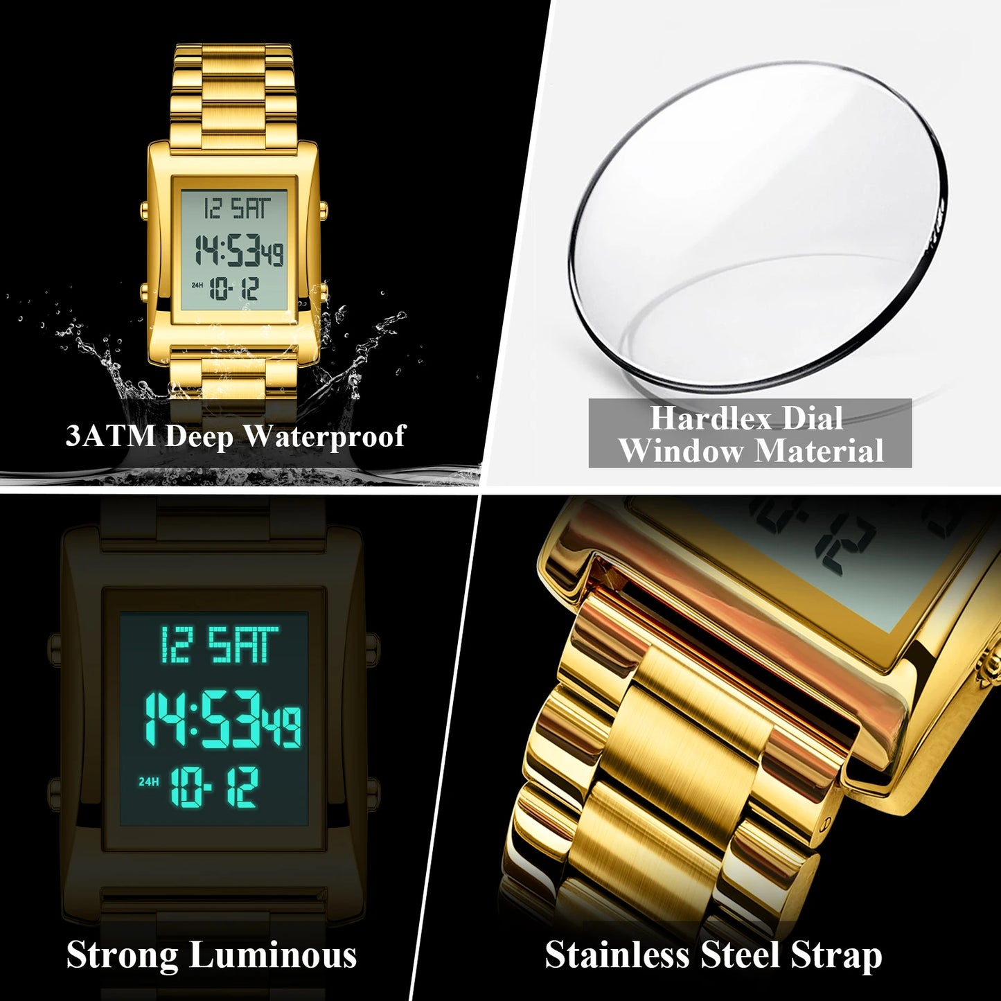 Orologio Uomo LED Digitale in Acciaio con Sveglia Cronografo Data Display Moda
